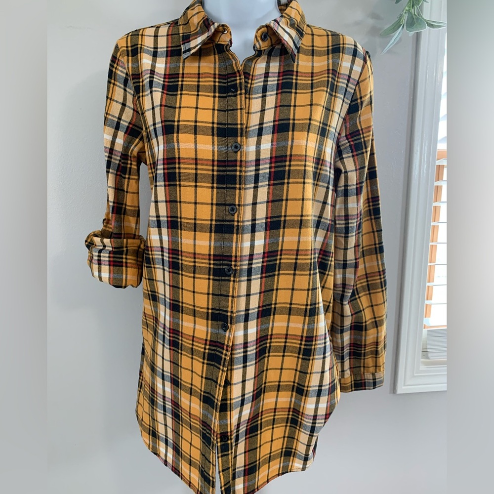 No Boundaries Mustard Plaid Shirt